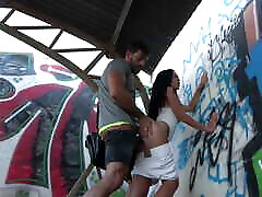 Busty petite teen loves have sex in public POV outdoor