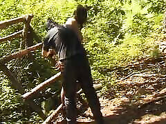 Slutty German whore tied up and spanked hard in the woods